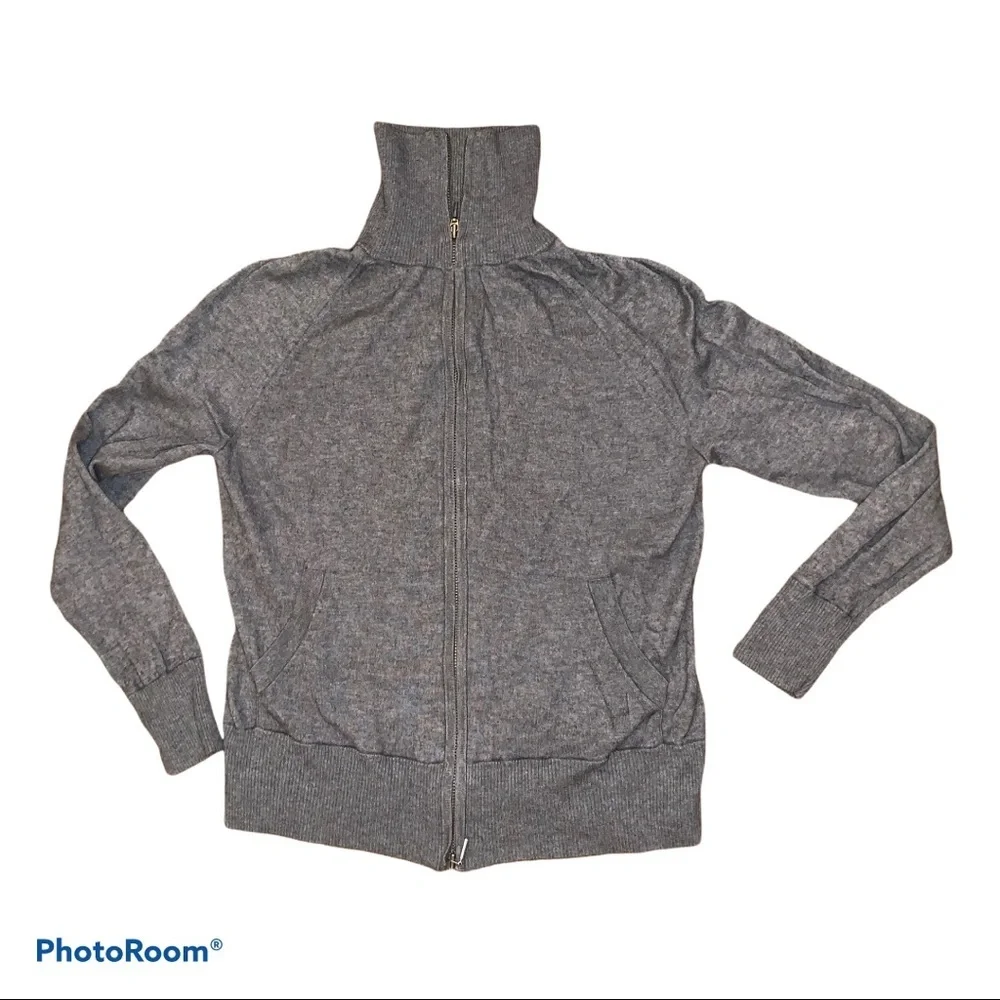 Lafayette 148 New York Gray Cashmere Blend Full Zip Sweater Jacket size Medium